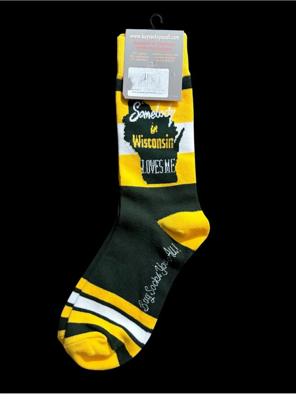 Buy Socks You All! Men's Somebody In Wisconsin Loves Me Crew Socks One Size